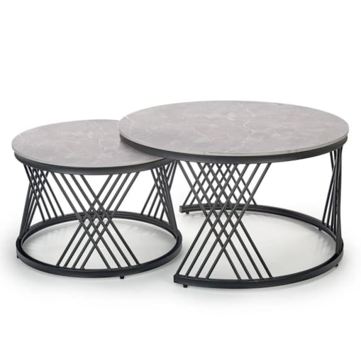 Zestaw 2 ław FLAMINGO szary marmur/czarny