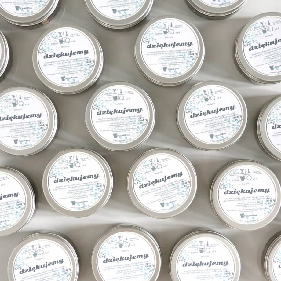 Podziękowanie herbata biała 10g na ŚLUB WESELE KOMUNIĘ prezent upominek