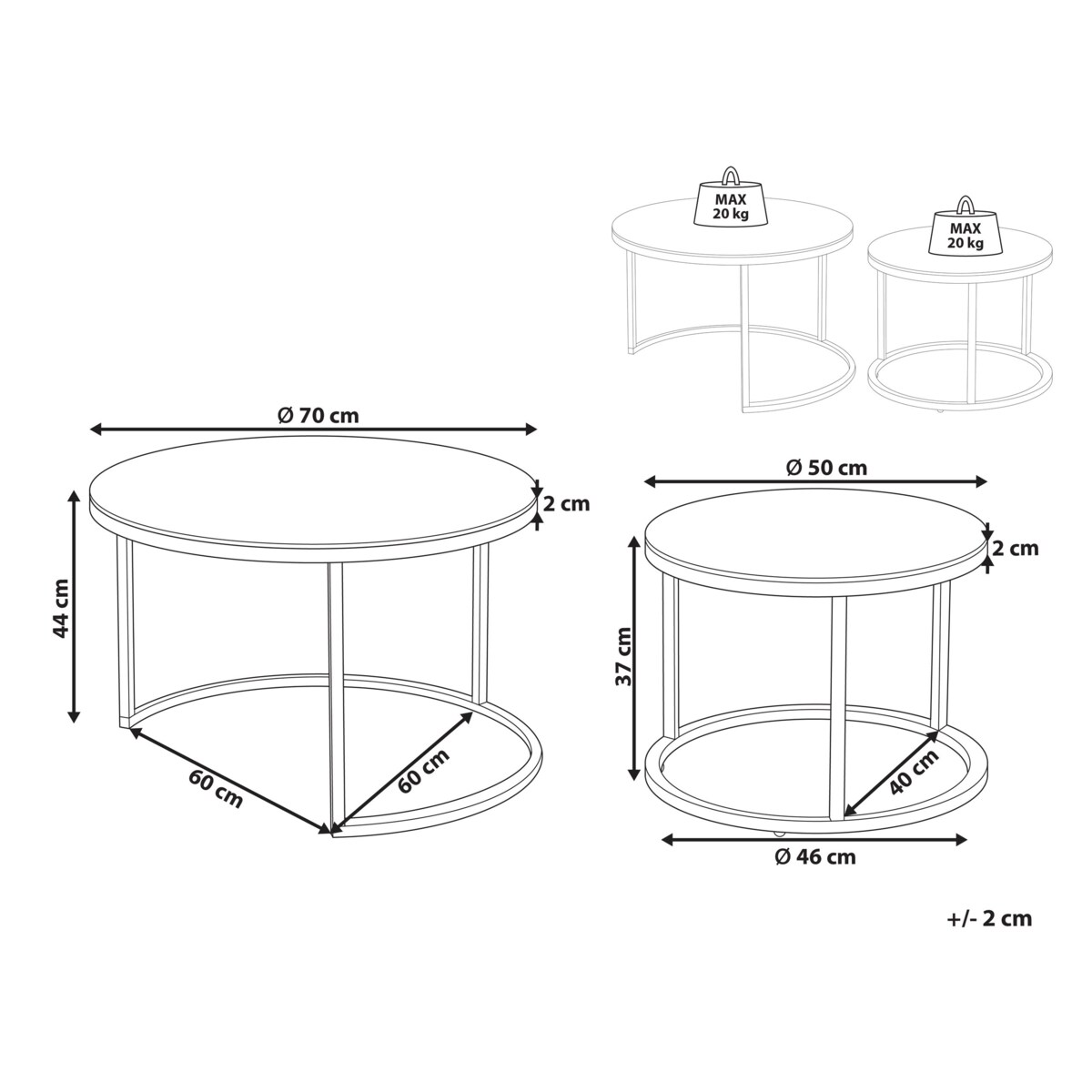 Zestaw 2 stolików kawowych GRANGE Szkło hartowane Złoty