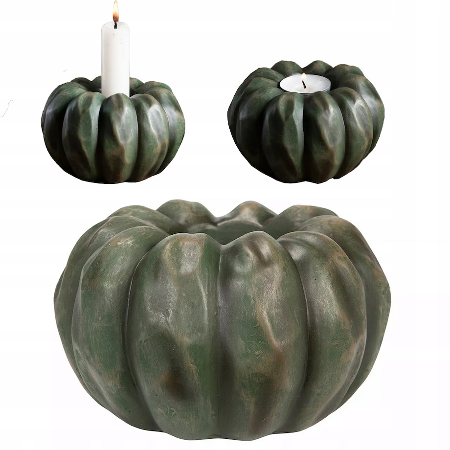 ŚWIECZNIK DYNIA HALLOWEEN JESIEŃ ZIELONA 2w1 tealight kandelabr ozdoba 11cm