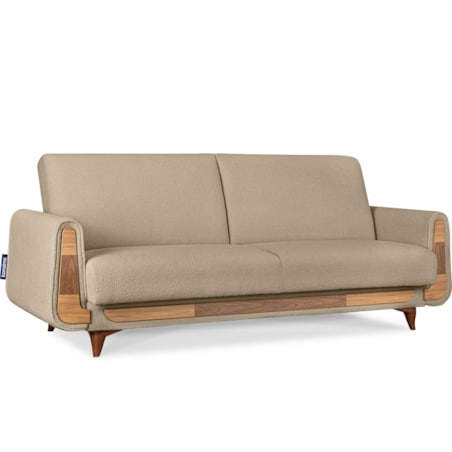 KONSIMO GUSTAVO Sofa trzyosobowa wykonana z beżowej tkaniny boucle