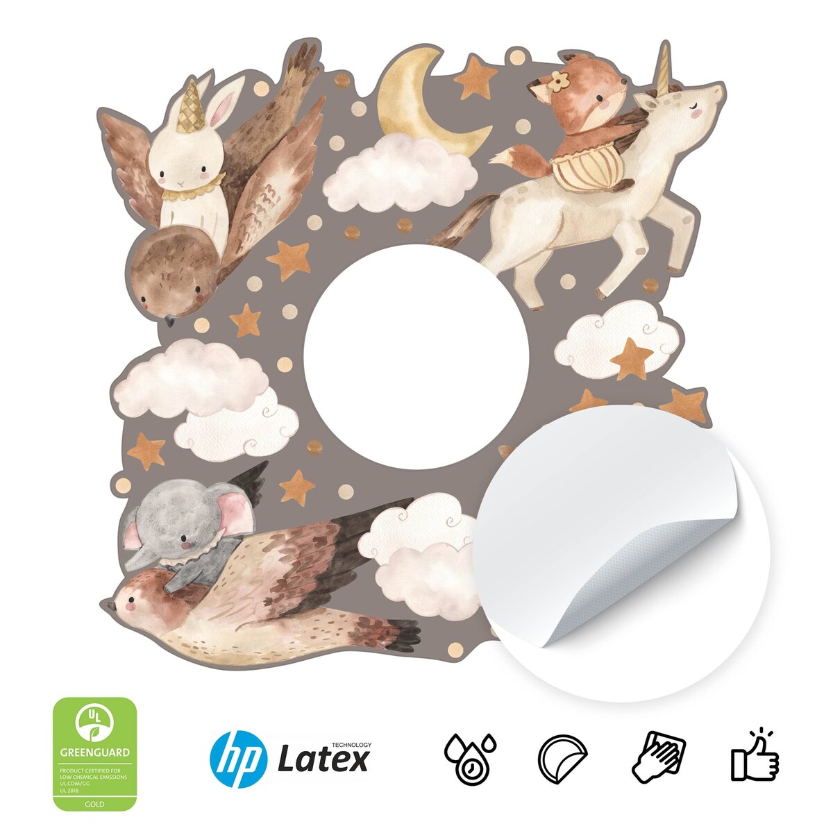 Naklejka Pod Kontakt Do Pokoju Dzieci Zwierzątka Chmurki Kropki Gwiazdki 20x20cm