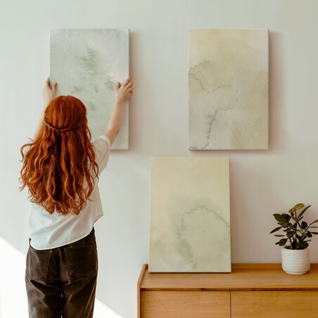 Zestaw 3 dużych obrazów na płótnie - Pastelowe akwarele tekstury - kremowy