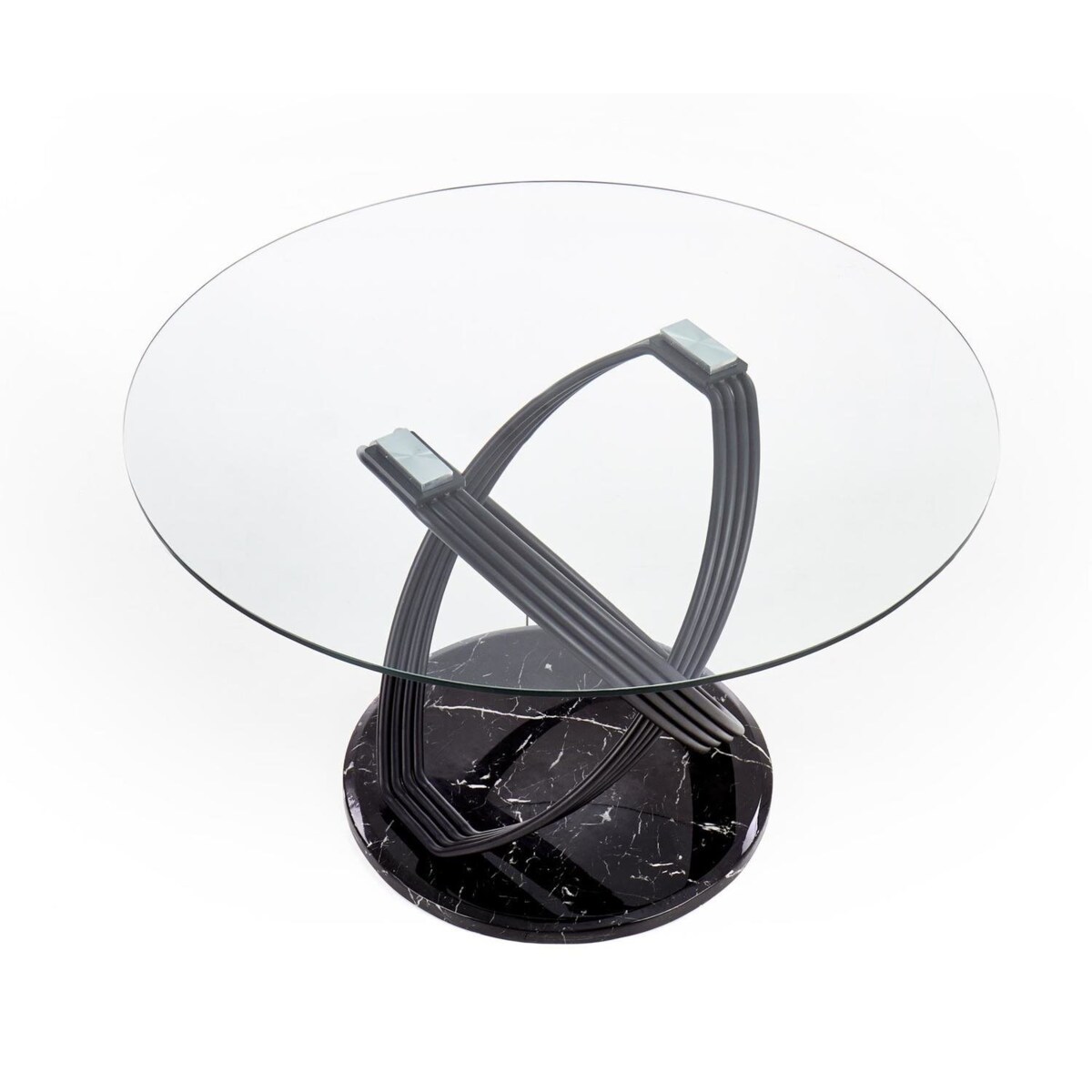 STÓŁ OKRĄGŁY Ticco SZKLANY BLAT czarna okleina marmur