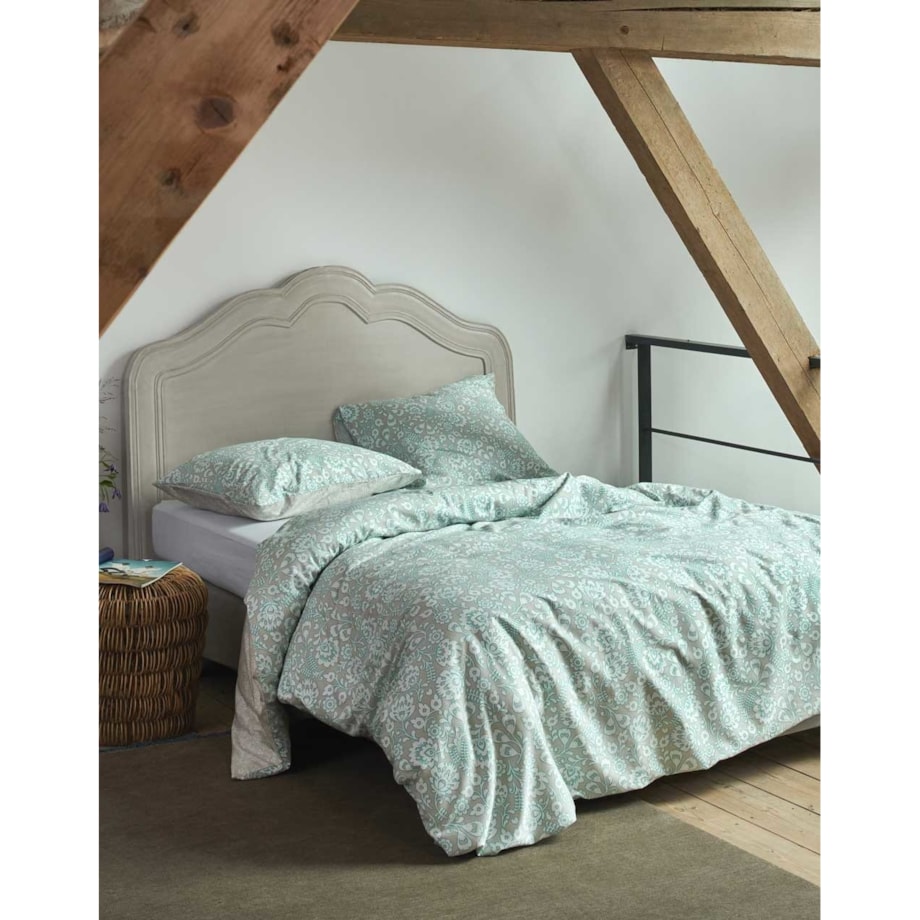 Komplet pościeli z bawełny satynowej w kolorze turkusu, poszewka ozdobna, pościel turkusowa, pościel w kwiaty, pościel Esprit, 200 x 220 cm