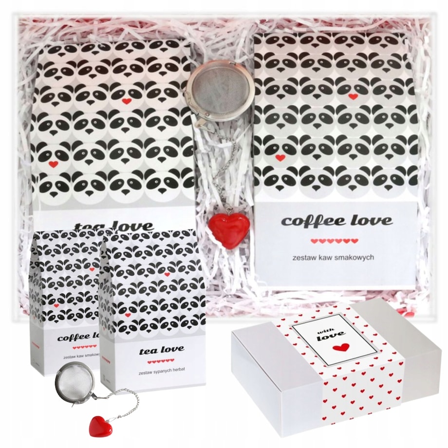 Zestaw prezentowy upominkowy "LOVE BOX" - herbaty, kawy, zaparzacz - prezent upominek na walentynki dla chłopaka dziewczyny niej niego żony męża kobiety faceta mężczyzny narzeczonej