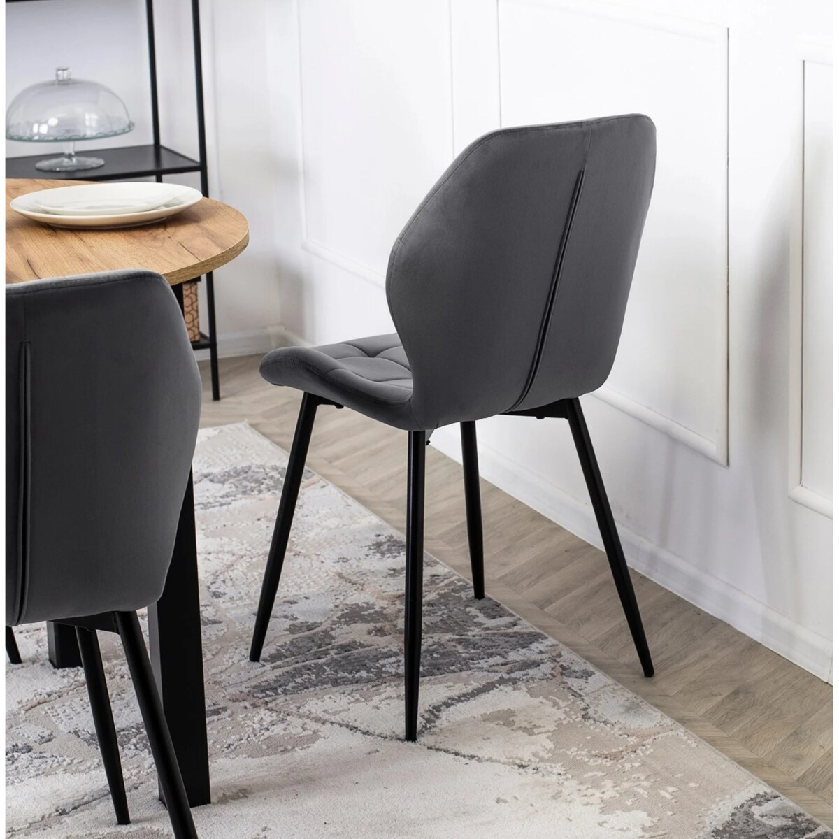 Krzesło Tapicerowane Welurowe Do Salonu Jadalni Toaletki Loft LUCKY Szare