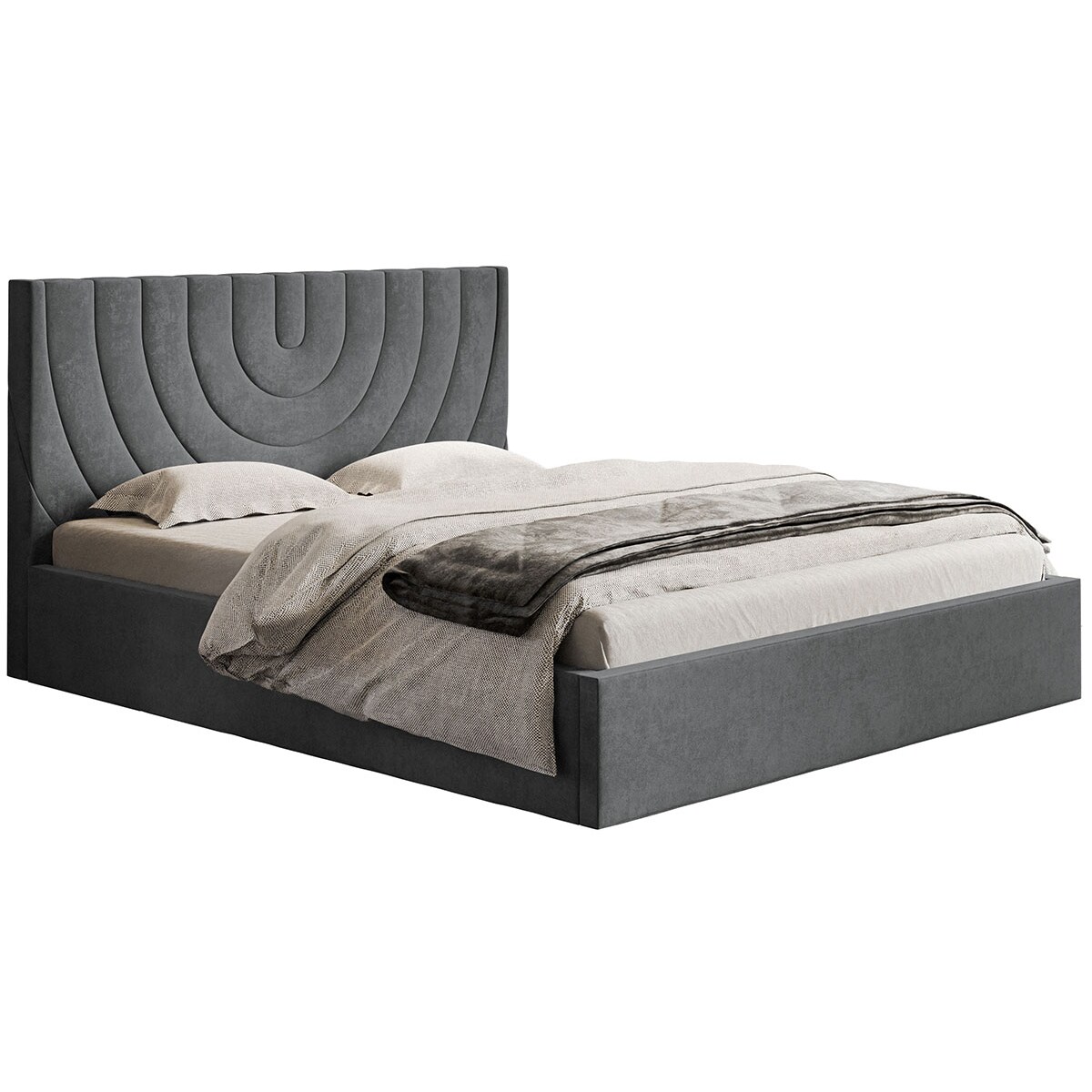 Łóżko tapicerowane 160x200 OLDO 6 z pojemnikiem, do sypialni - szare