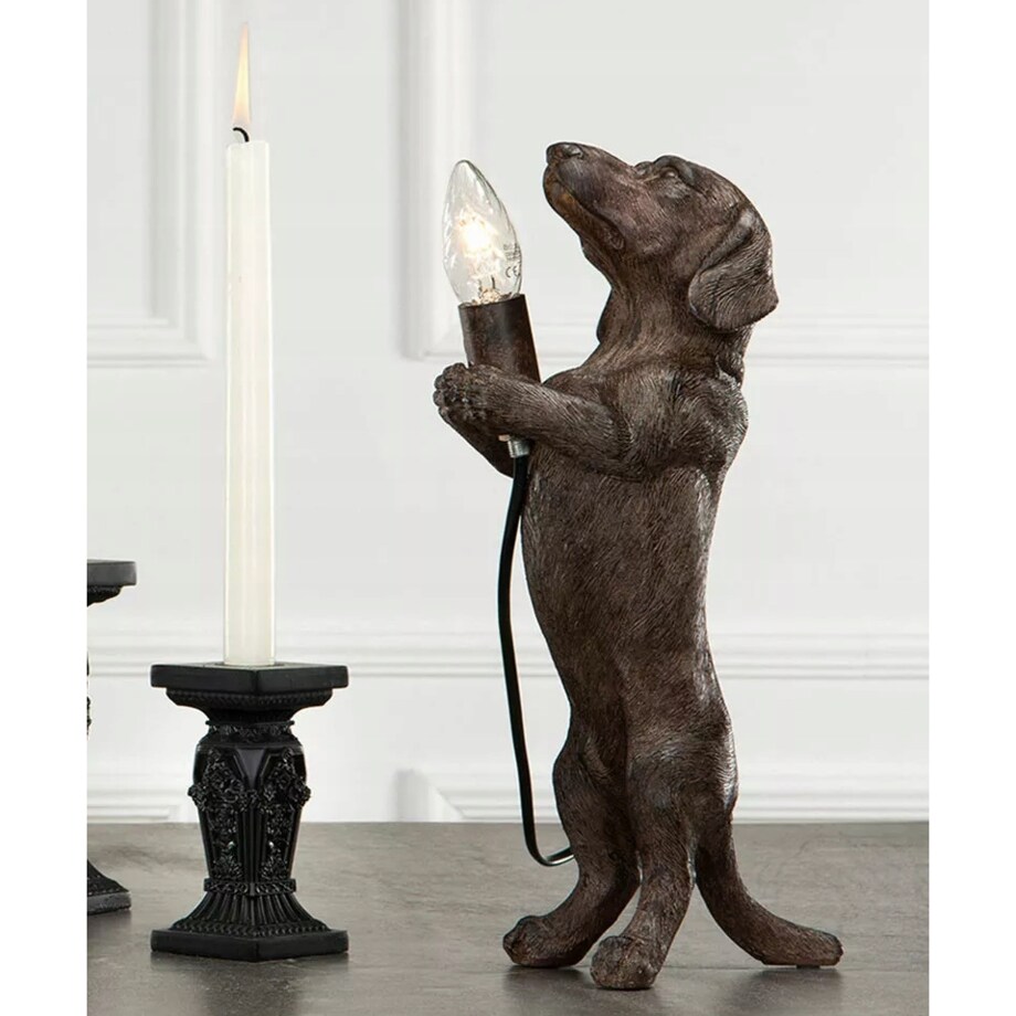 LAMPA JAMNIK PIES STOŁOWA BIURKOWA NOCNA lampka E14 brązowa ozdoba boho