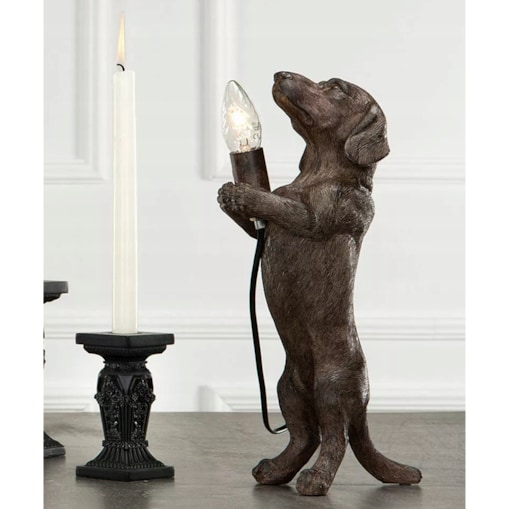 LAMPA JAMNIK PIES STOŁOWA BIURKOWA NOCNA lampka E14 brązowa ozdoba boho
