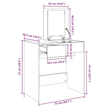 vidaXL Toaletka z lustrem, biała, 73x46,5x120 cm