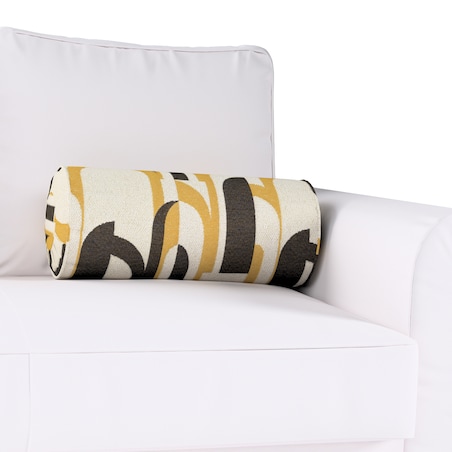 Poduszka wałek z zakładkami, czarno-żółte wzory na kremowym tle, Ø20 x 50 cm, Cosy Home