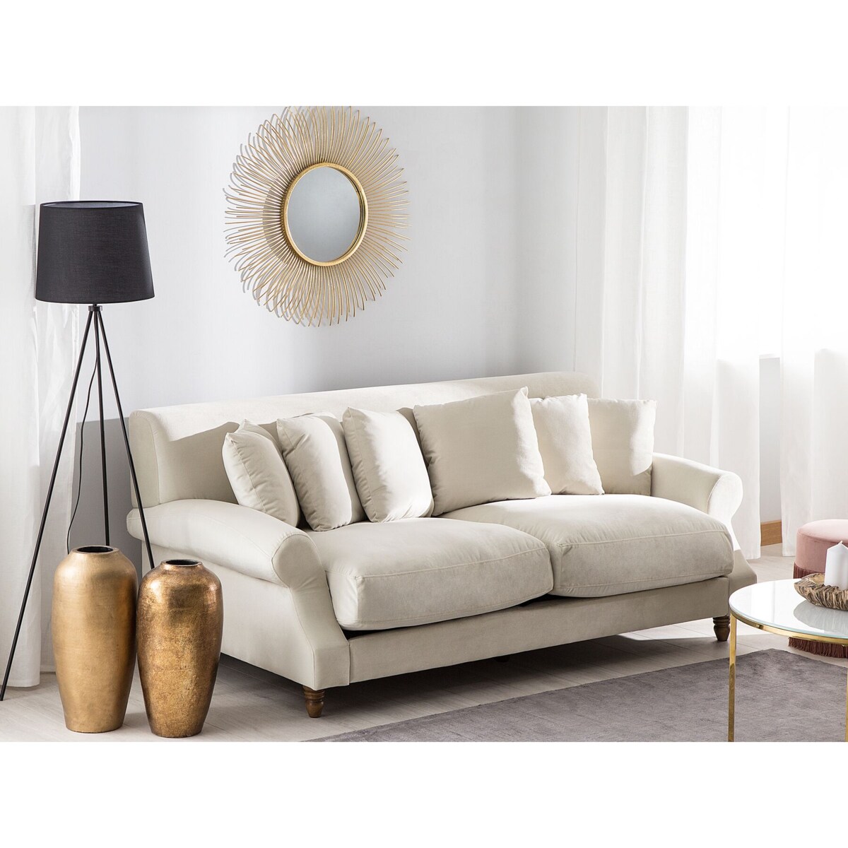 Sofa 3-osobowa welurowa jasnobeżowa EIKE