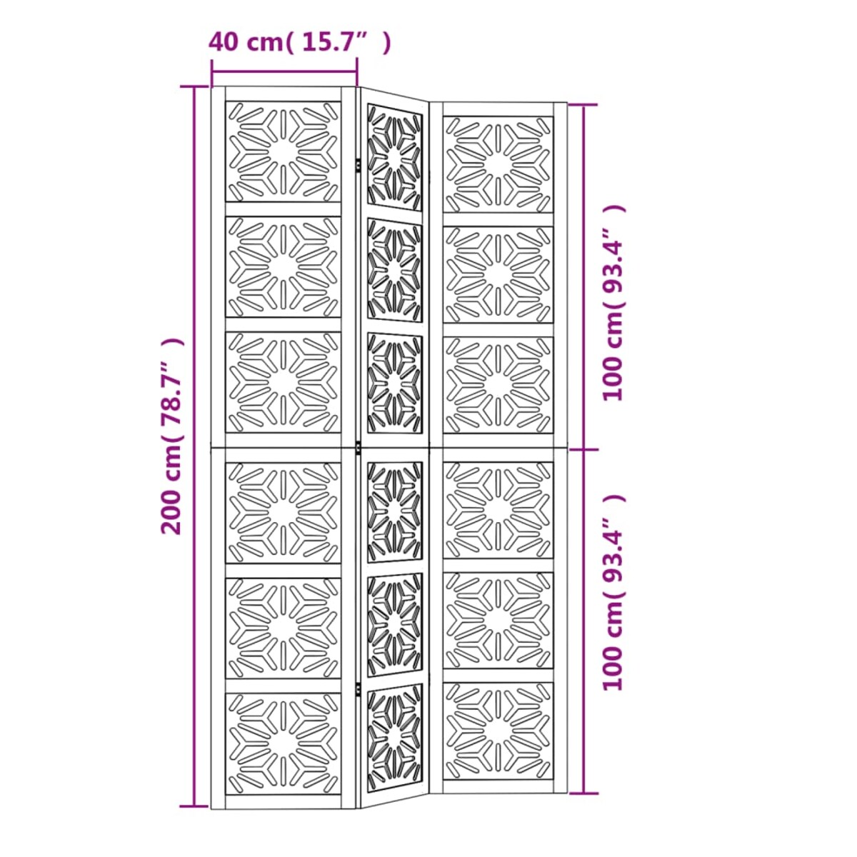vidaXL Parawan pokojowy, 3-panelowy, brązowo-czarny, lita paulownia