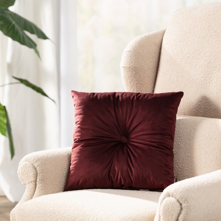 Poduszka kwadratowa Velvet z guzikiem, bordowy, 37 x 37cm, Velvet