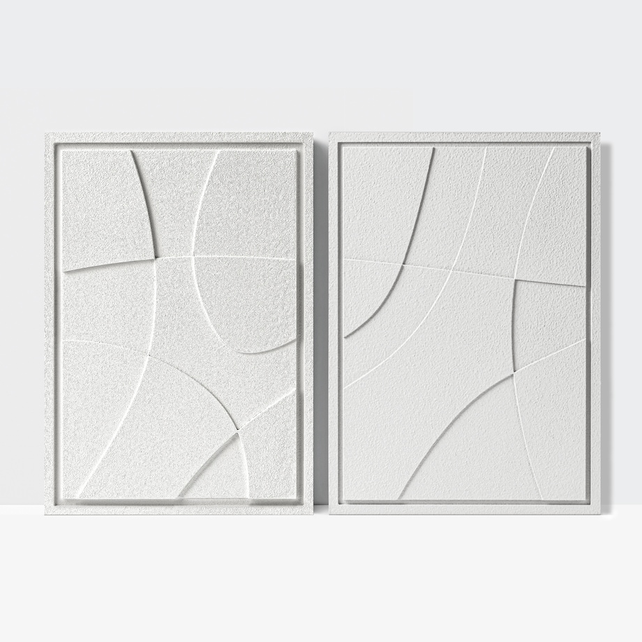 Zestaw 2 Obrazy 3D 50x70cm Abstract – Dekoracje ścienne z Tynku Naturalnego, Bianco, Minimalistyczne Reliefy