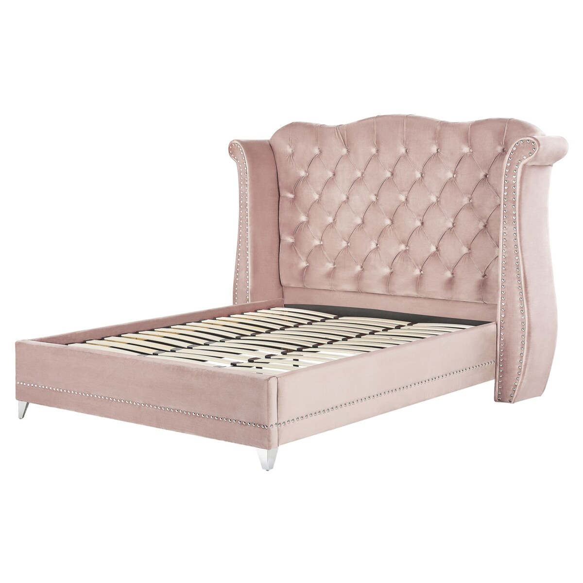 Łóżko Welur AYETTE 180 x 200 cm Pastelowy róż