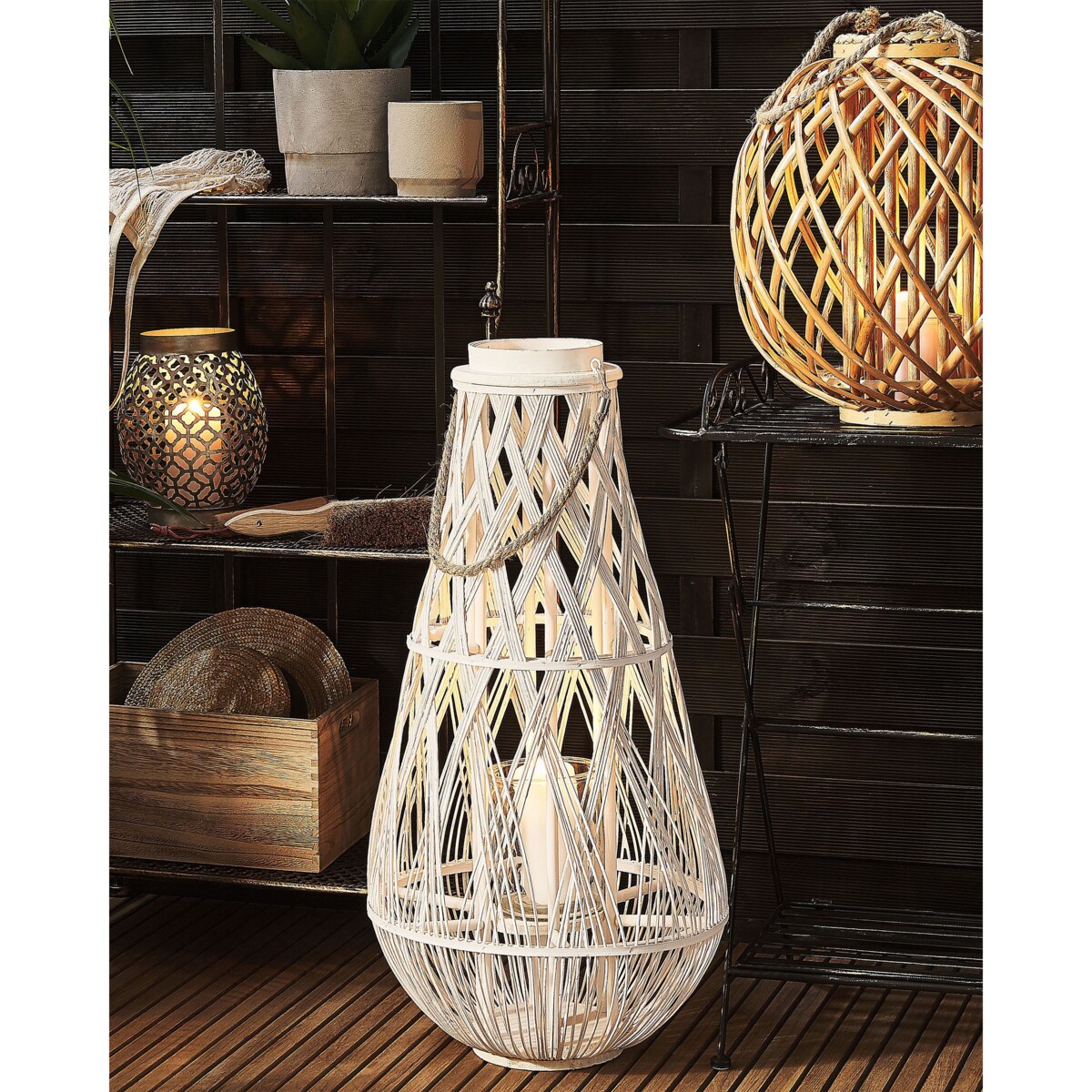 Lampion drewniany 77 cm biały TONGA