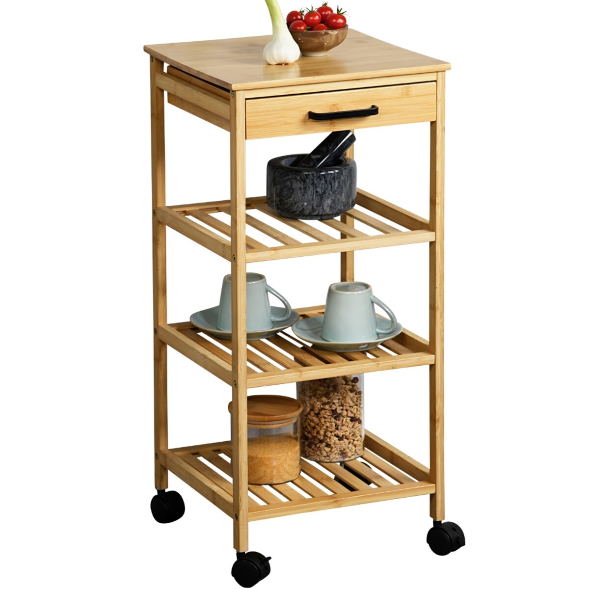 Kuchenny wózek KESPER, 33 x 33 x 73 cm, wykonany z bambusa