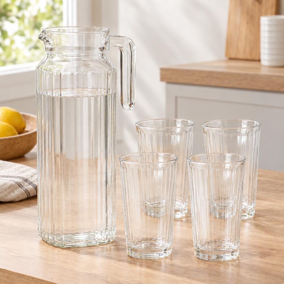 Zestaw dzbanek i 4 szklanki, 1,1 l + 200 ml