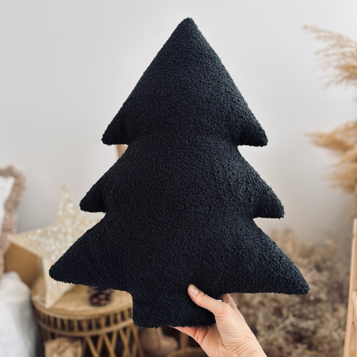 Poduszka Choinka boucle czarna