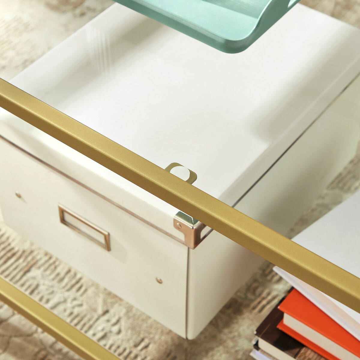 Stolik 55X100X45 Cm Złoty, Przezroczysty