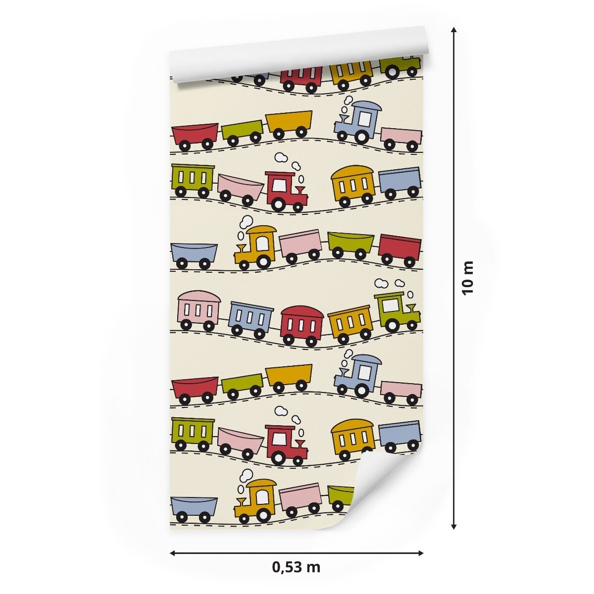 Tapeta Dla Dzieci KOLOROWE Kolejki Pociągi Tory