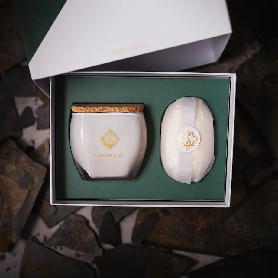 Zestaw Saudade świeca i mydło cedr i bergamotka
