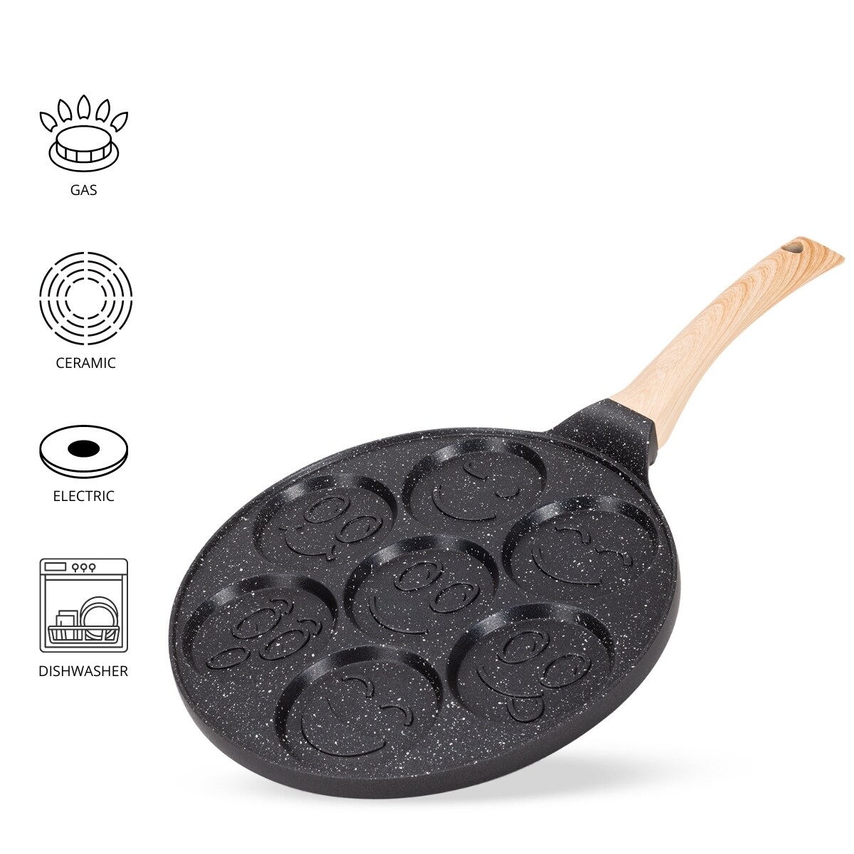 Marmurowa patelnia do pancakes naleśników jajek BUŹKI MINKI EMOTKI 26cm KAMILLE