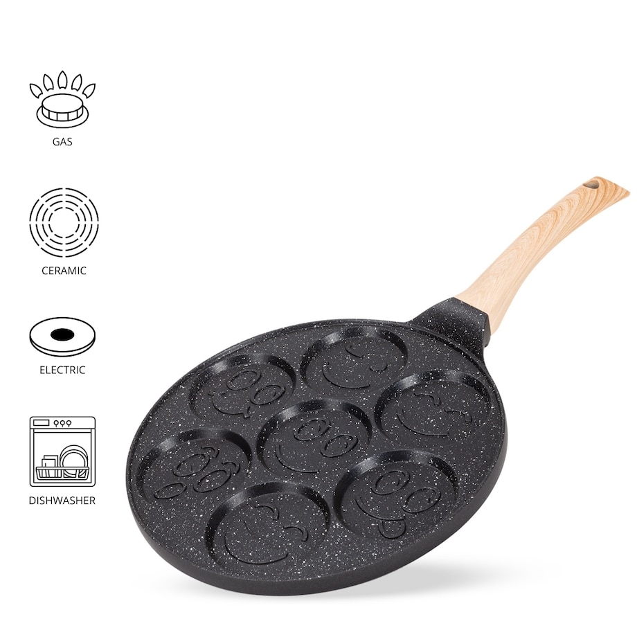 Marmurowa patelnia do pancakes naleśników jajek BUŹKI MINKI EMOTKI 26cm KAMILLE