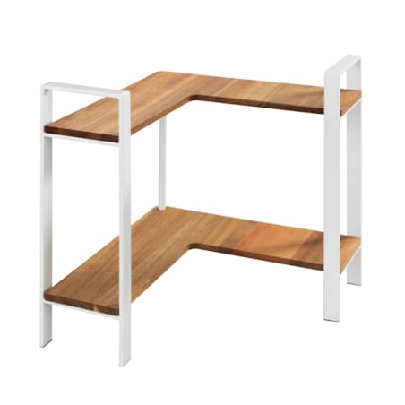 Narożna, dwupoziomowa półka kuchenna na blat LOUISA, drewno akacji