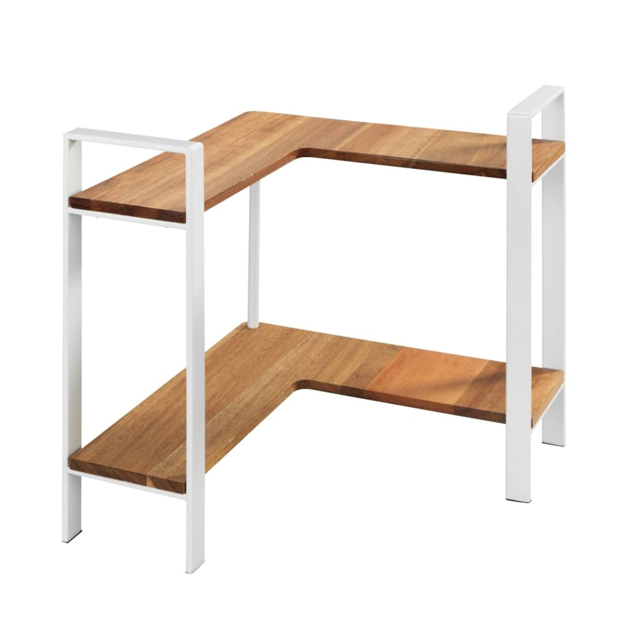 Narożna, dwupoziomowa półka kuchenna na blat LOUISA, drewno akacji