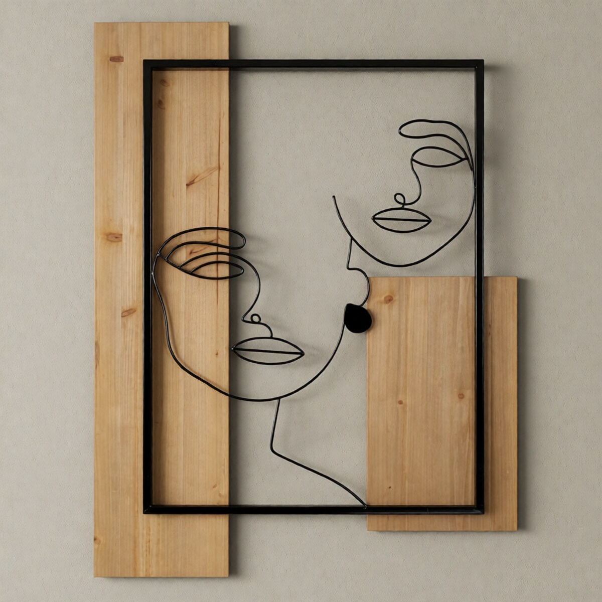 Dekoracja ścienna Faces, kolor czarny i brązowy, żelazo i płyta MDF, 63 x 90 cm, motyw: twarz, do salonu i przedpokoju, Mauro Ferretti
