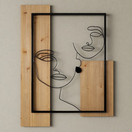 Dekoracja ścienna Faces, kolor czarny i brązowy, żelazo i płyta MDF, 63 x 90 cm, motyw: twarz, do salonu i przedpokoju, Mauro Ferretti
