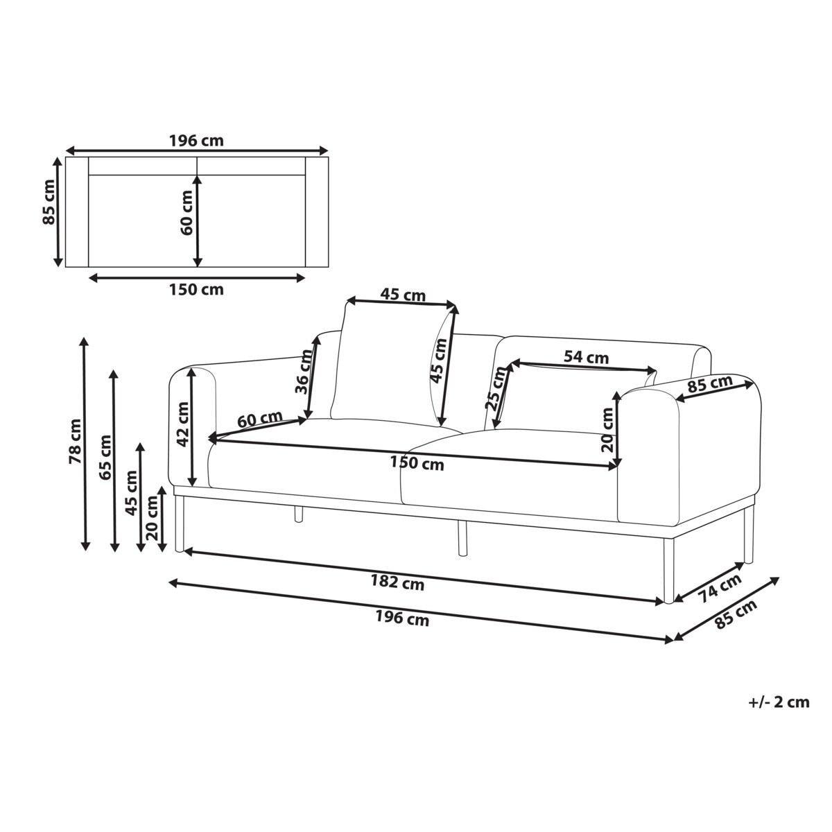 Sofa 2-osobowa len syntetyczny ciemnoniebieska MALMOS