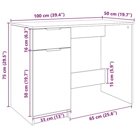vidaXL Biurko, dąb artisan, 100x50x75 cm, materiał drewnopochodny