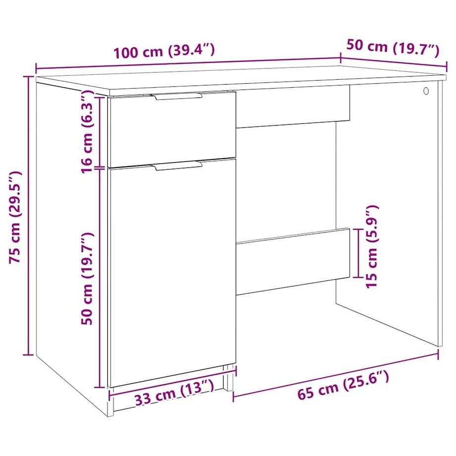 vidaXL Biurko, dąb artisan, 100x50x75 cm, materiał drewnopochodny
