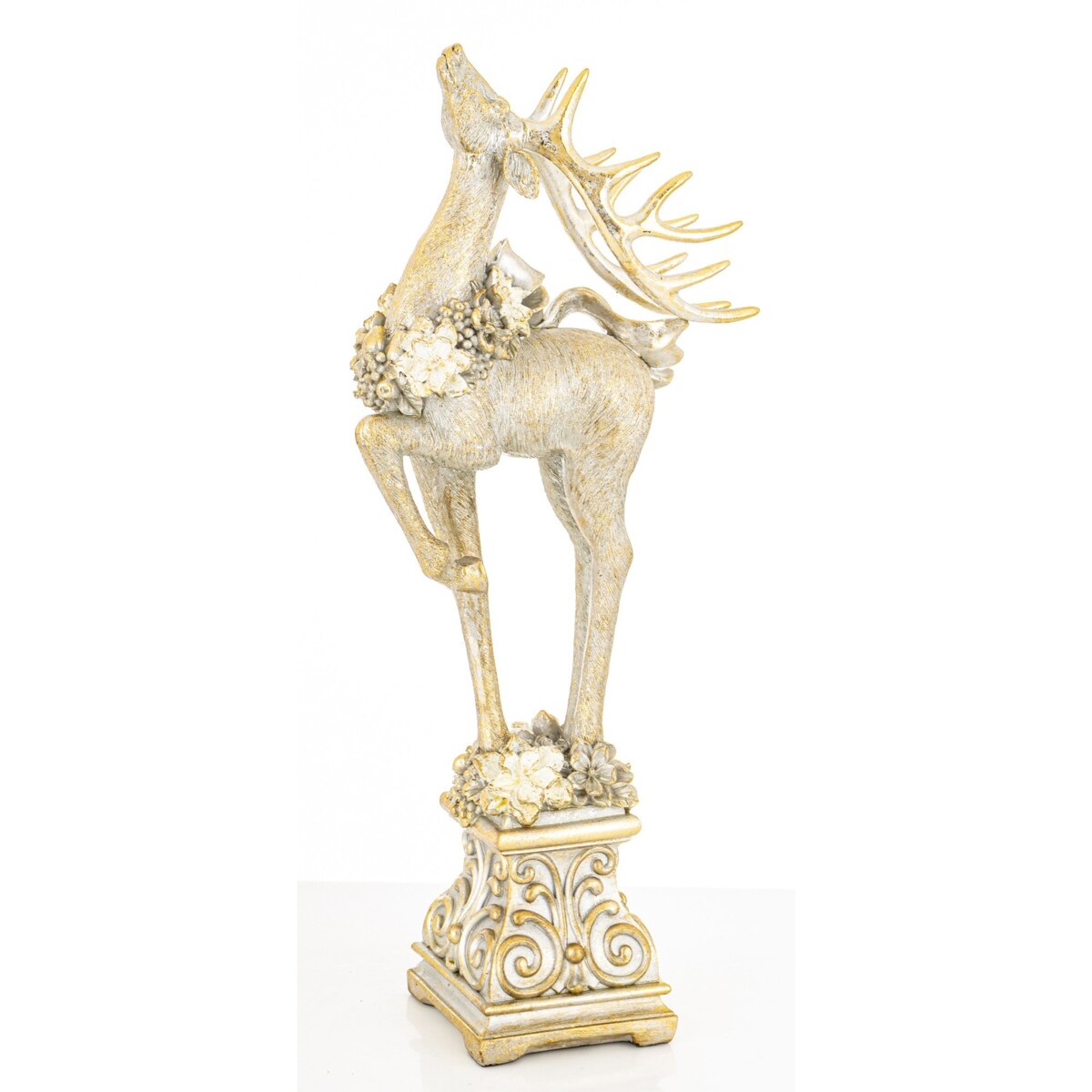 Figurka - złoty jeleń 41x18x9 cm stojący na postumencie