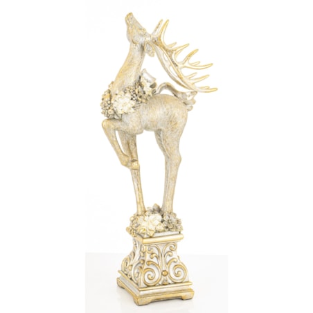 Figurka - złoty jeleń 41x18x9 cm stojący na postumencie