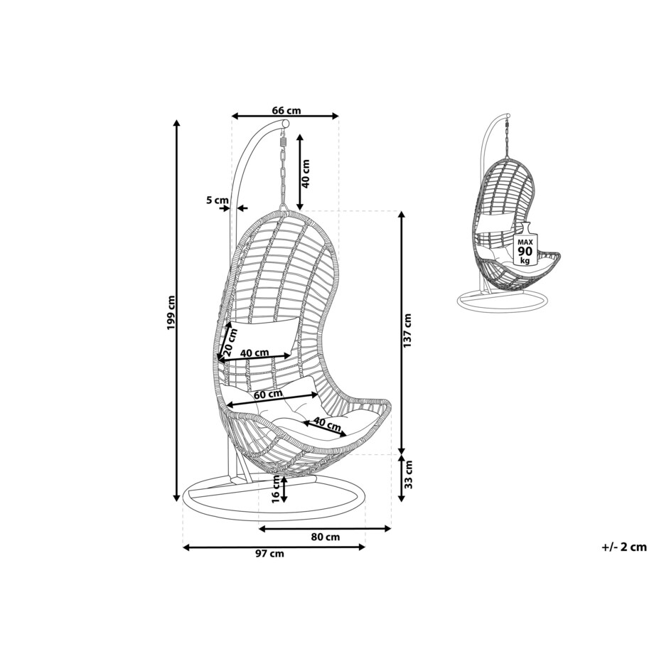 Fotel wiszący ze stojakiem z technorattanu naturalny PINETO