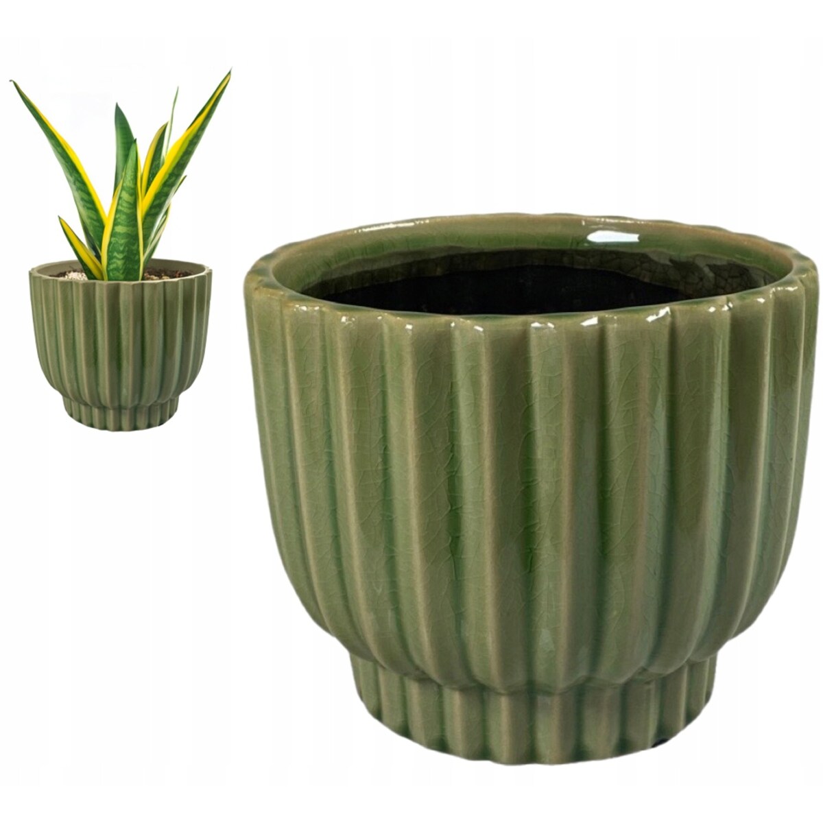 DONICZKA ZIELONA 18CM połysk okrągła osłonka donica do salonu taras balkon