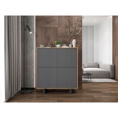 Industrialna Komoda Loft Szafka RTV Dąb Wotan Grafit MAT 113 cm