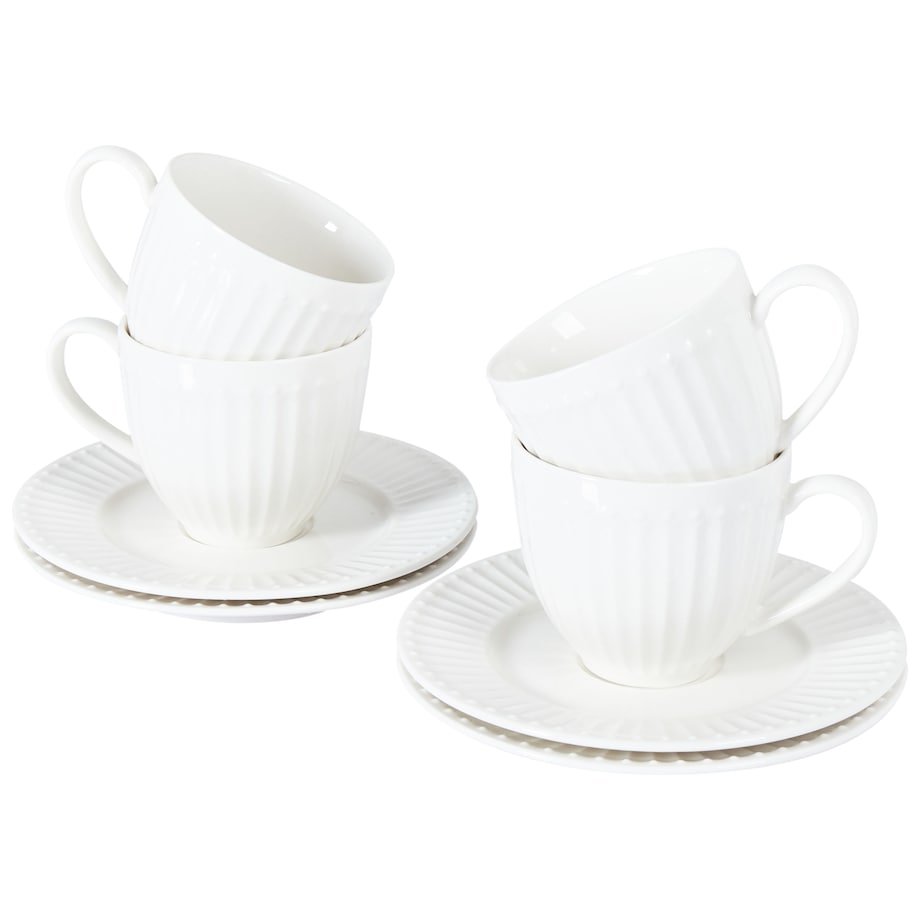 Zestaw 4 filiżanek ze spodkami COWSLIP Porcelana Biały