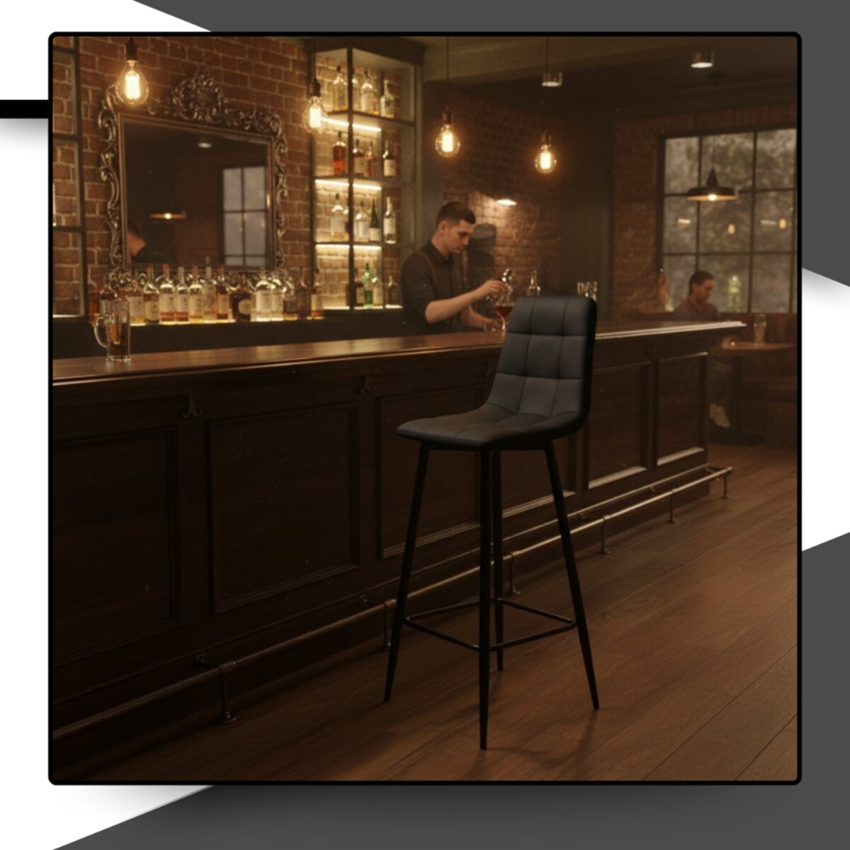 Hoker barowy krzesło tapicerowany welurowy do wyspy z podnóżkiem