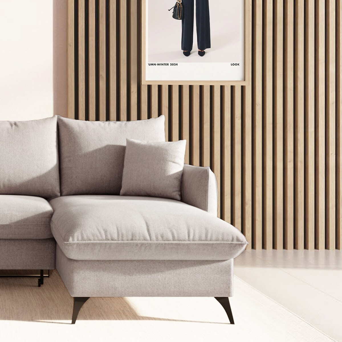 Brim Sofa narożna prawa z funkcją spania i pojemnikiem prawa jasnoszara