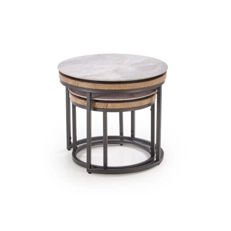 Zestaw 2 stolików ITAKA szary marmur/czarny