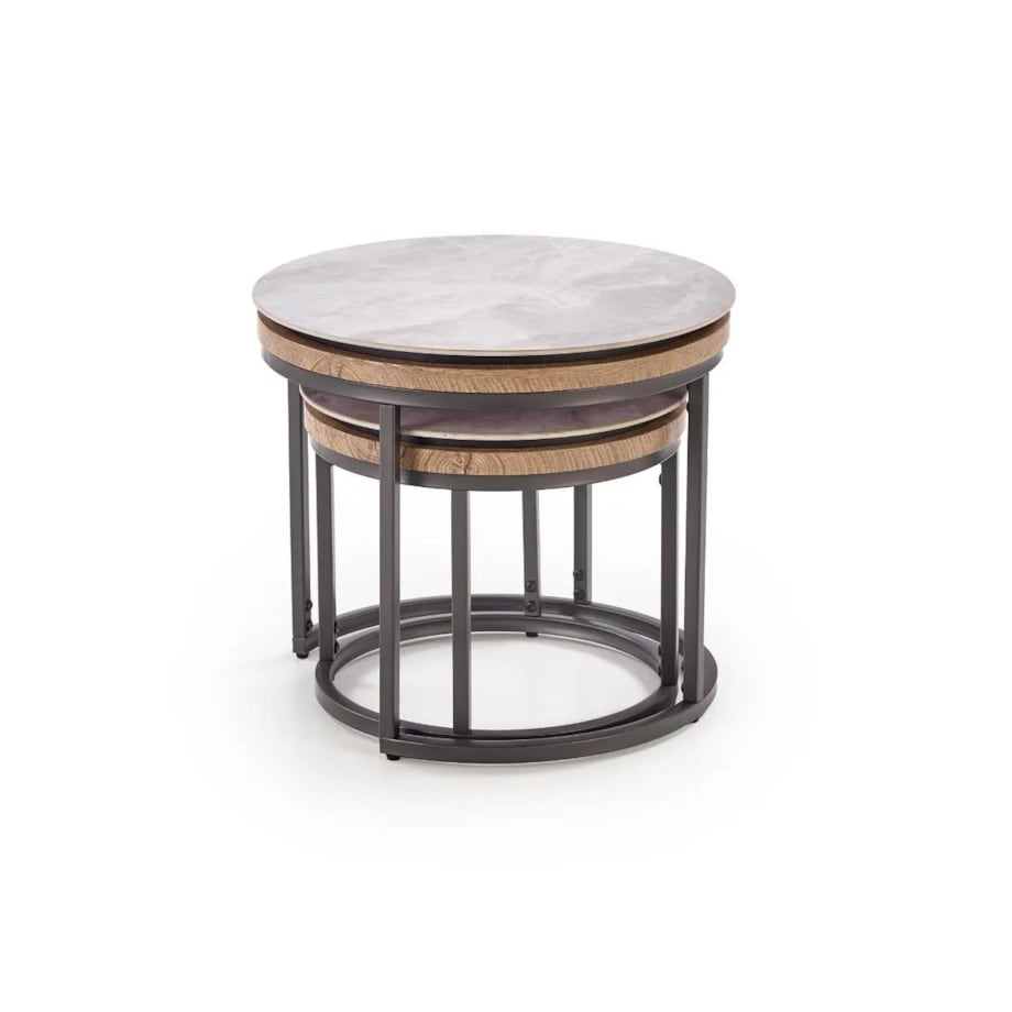 Zestaw 2 stolików ITAKA szary marmur/czarny