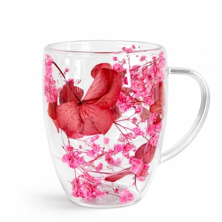 Szklanka termiczna z kwiatami w środku, gipsówka róż 300 ml 1szt SZK204