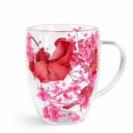 Szklanka termiczna z kwiatami w środku, gipsówka róż 300 ml 1szt SZK204