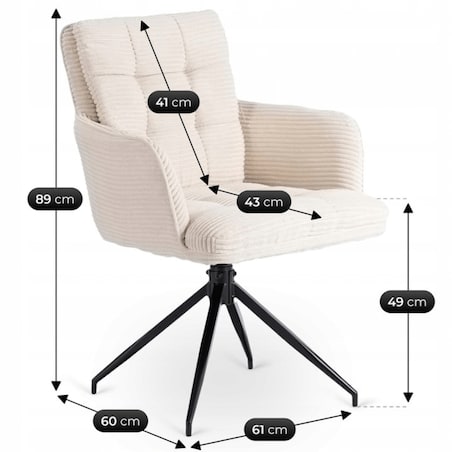 Krzesło Obrotowe Kubełkowe Tapicerowane Do Jadalni Sztruks Kremowy AKITA